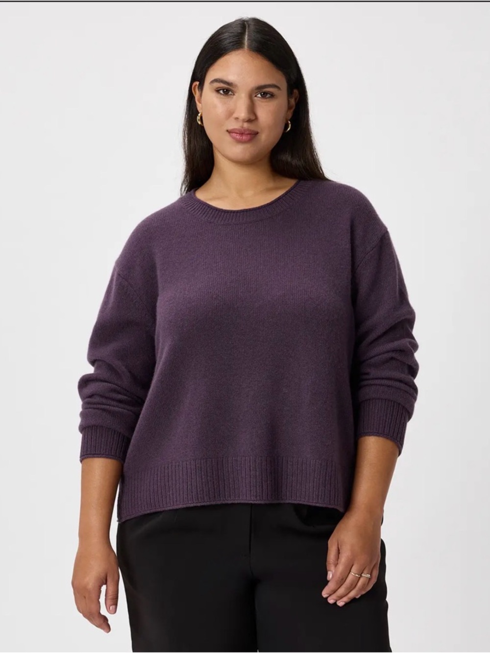 Quince Mongolian Cashmere Boxy Crew in Deep Orchid Purple 469
